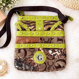 Guess Y2K Logo Crossbody Bag Green Studded Patchwork